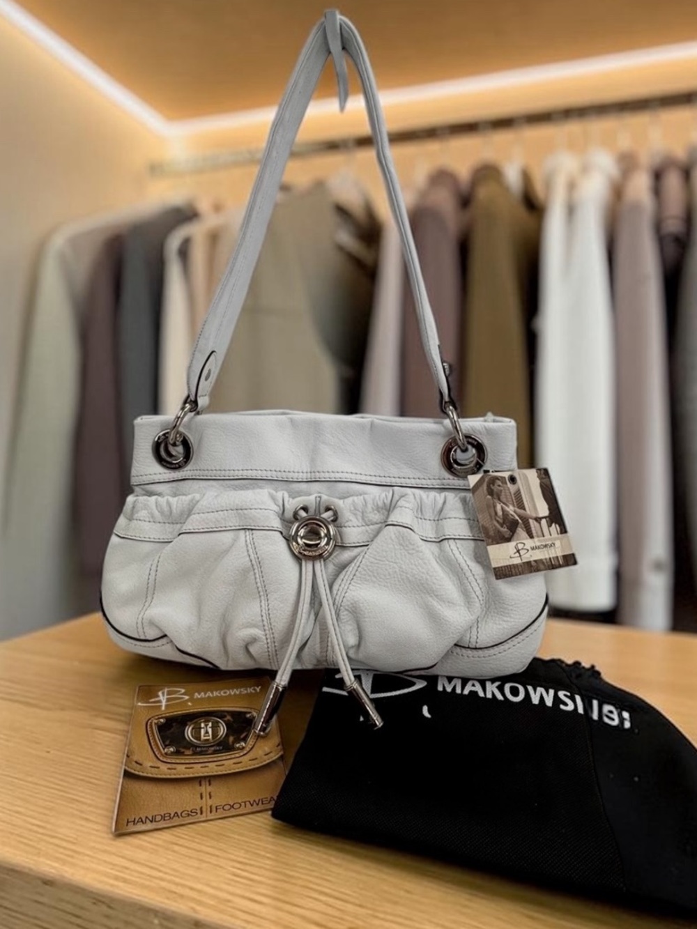 B. Makowsky White Pebbled Leather Shoulder Bag NWT Vintage Y2K